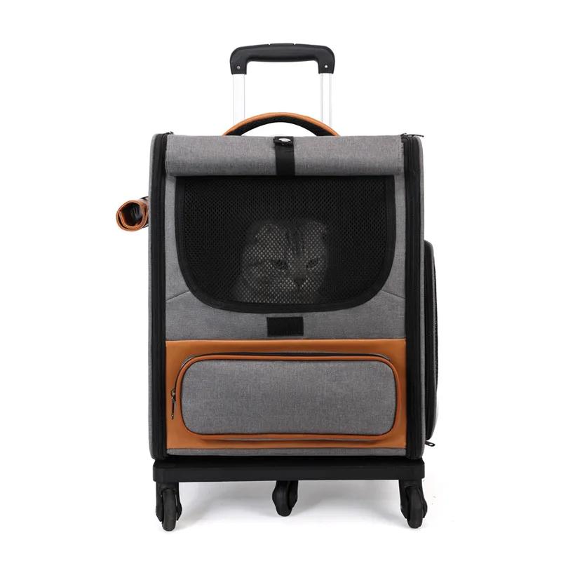 Pet Trolley Box Breathable Foldable Cat Bag Large Capacity Travel Portable Wheel Trolley Bag Pet Carriers Products Accessories