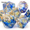 7 Pcs Blue Golden Number Sharp Edge Resin Dice Polyhedral Dice Suitable for Role-Playing RPG    Board Game