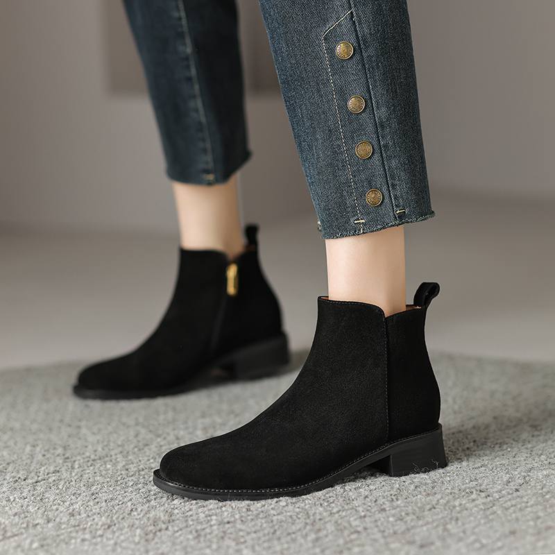 Krazing Pot Зимние ботинки челси из коровьей замши с круглым носком на среднем каблуке, женские ботильоны на молнии, большой размер 43, базовый дизайн