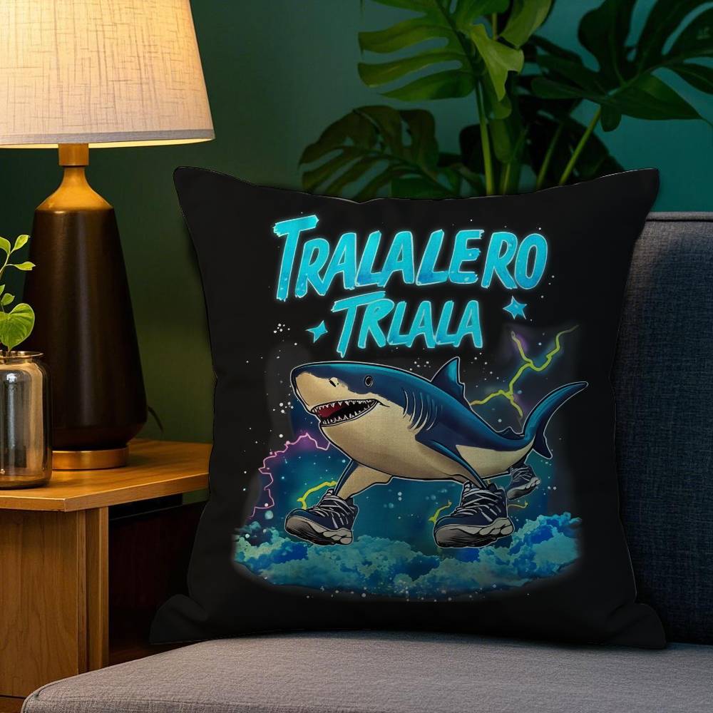 Italian Brain Rot Meme Tralalero Tralala Pillow Case Happy Atmosphere Short Plush Double-sided Printing Home Cushion Cover