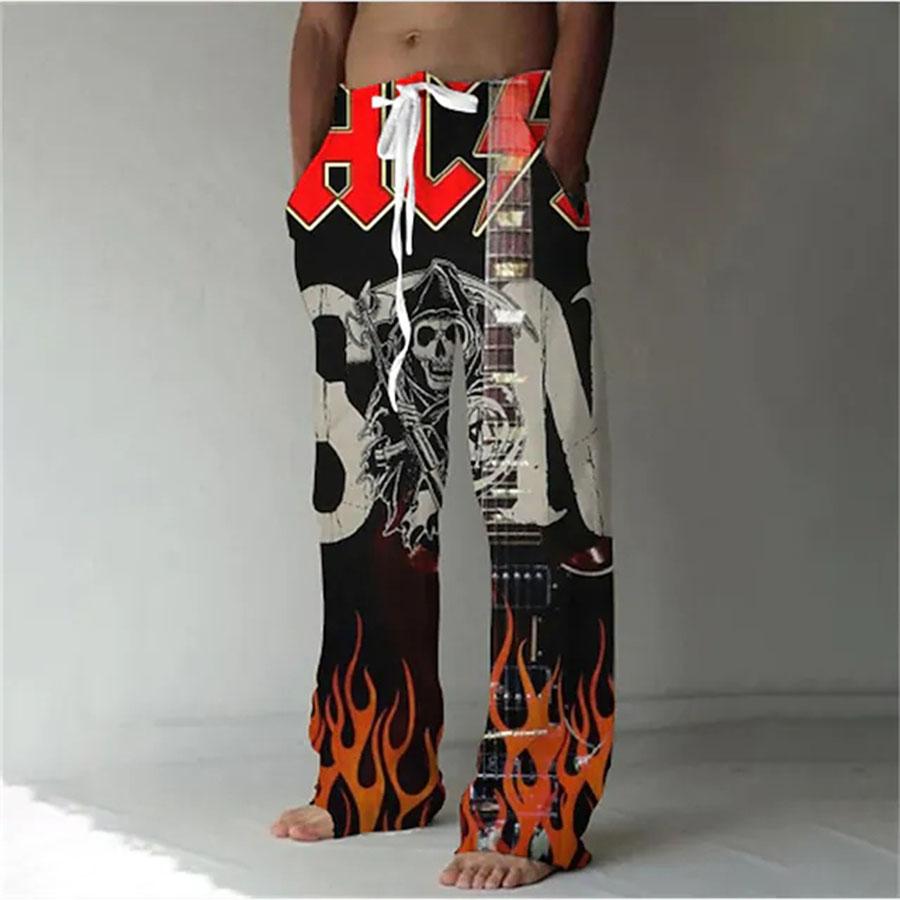 Men's Loose Casual Solid Color Trousers Elastic Tie Rainbow Printed Straight Pants