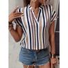 Striped V-neck Batleeved Shirt European and American Spring and Summer Stripe V-neck Batwing Sleeve Shirt Top