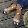 Summer Sandals for Women Flat Sandal Sparkle Rhinestone Slide Trendy Women's Beach Sparkly Dressy Slip On Bling Casual Shoes