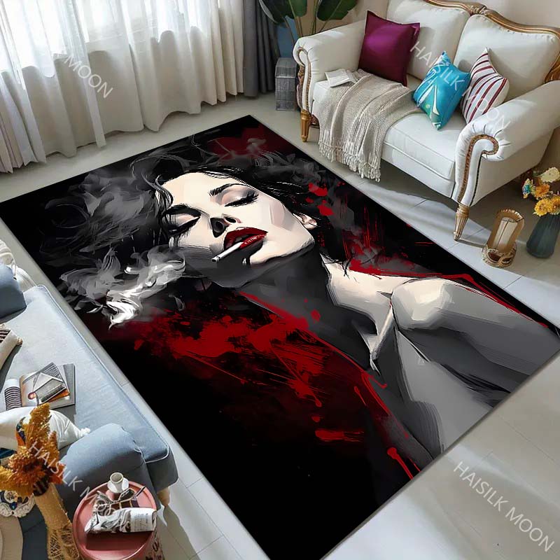 1PC Abstract portrait, red smoke Carpet for Living Room Bedroom Sofa Home Decor Rus Non-slip Floor Mat Luxury Gift