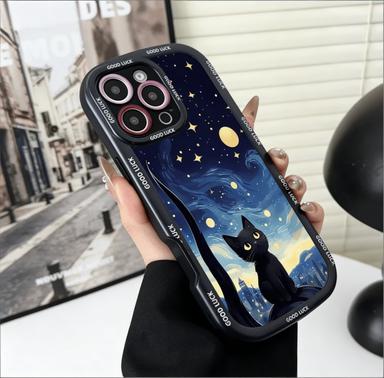 Чехол для телефона с рисунком «Звездная ночь» и черным котом для Samsung S25 S24 S23 S22 S21 S20 FE Ultra Plus 5G, силиконовый чехол
