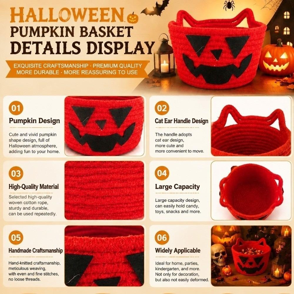 with Double Ear Handles Halloween Crochet Storage Basket Tabletop Decorative Container Living Room