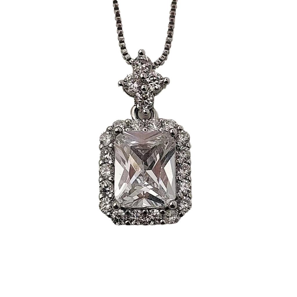 The Same Simulated Diamond Rectangular Pendant Necklace Women's Fashion Versatile Zircon Pendant First Product