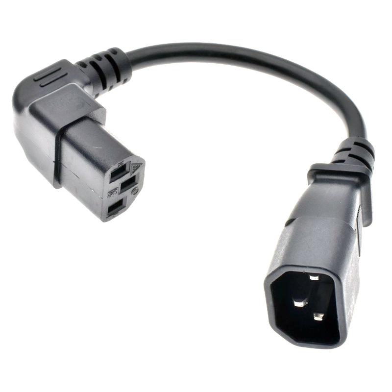 Three-Pin C13 to C14 L-Shaped Power Cord with Eared Screw Holes
