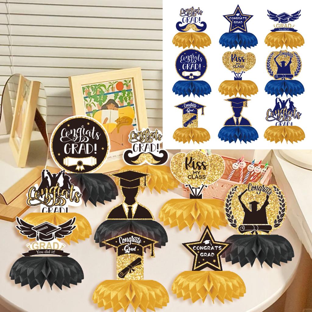 Graduation Party Honeycomb Table Decorations Set Graduation Cap Diploma Tassel Themed Hanging Centerpieces for Celebration Party Supplies