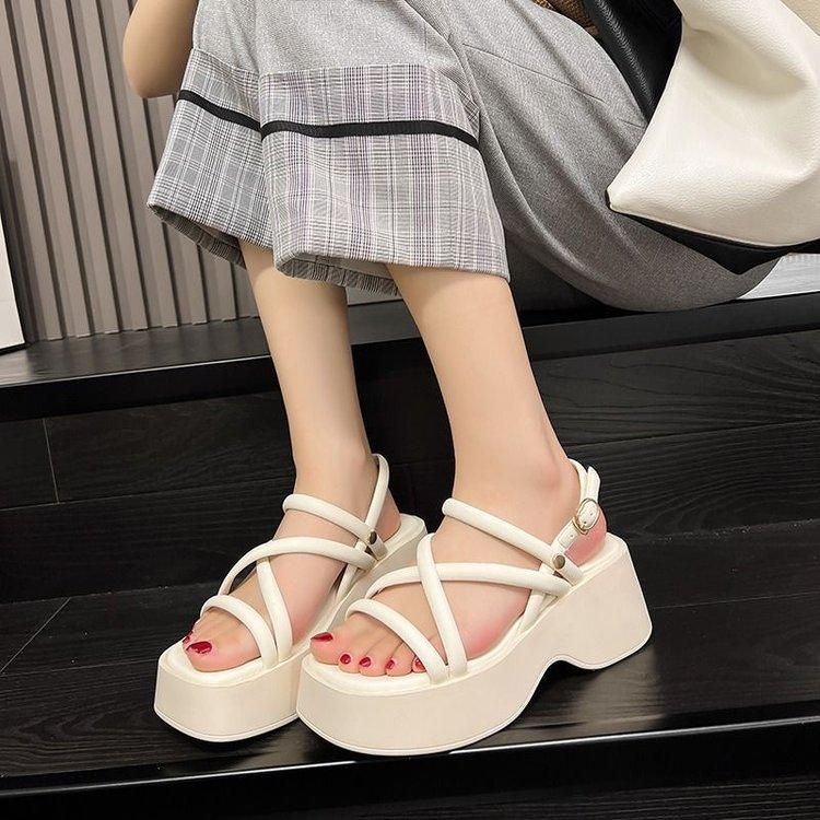 European Station Platform Muffin Shoes Roman Sandals Women's Summer 2025 New Small High Heels