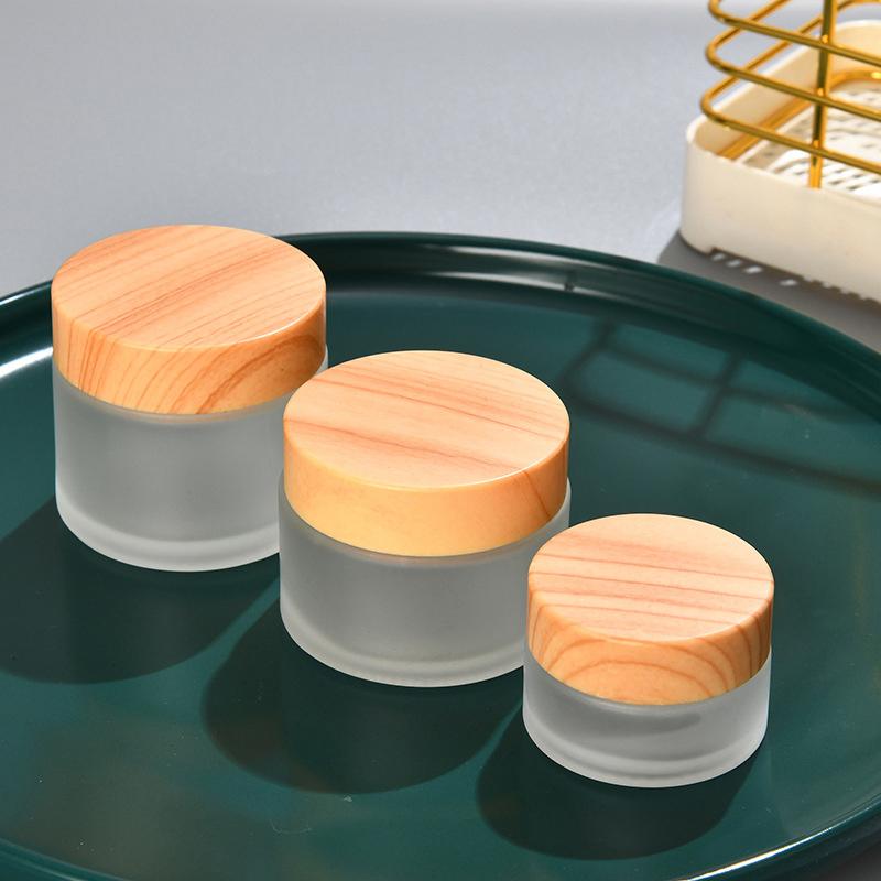 5G-100G Frost Glass Cream Bottle с деревянной крышкой портативная пустая бутылка для ухода за кожей гель сыворотка контейнер косметический дозатор инструмент