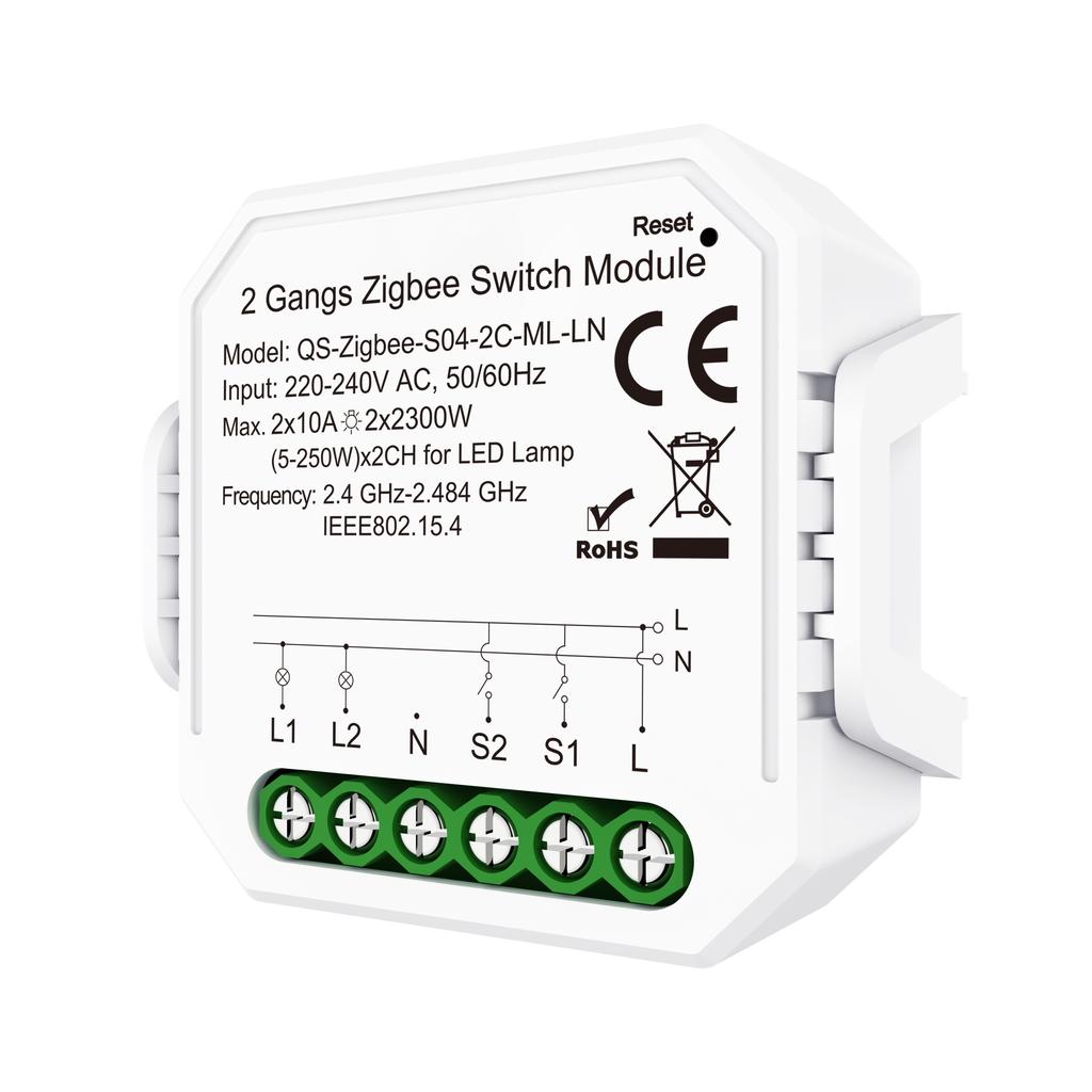 2x10A Smart Life 240V Single Pole Zigbee Switch Module No Neutral No Capacitor PC Material