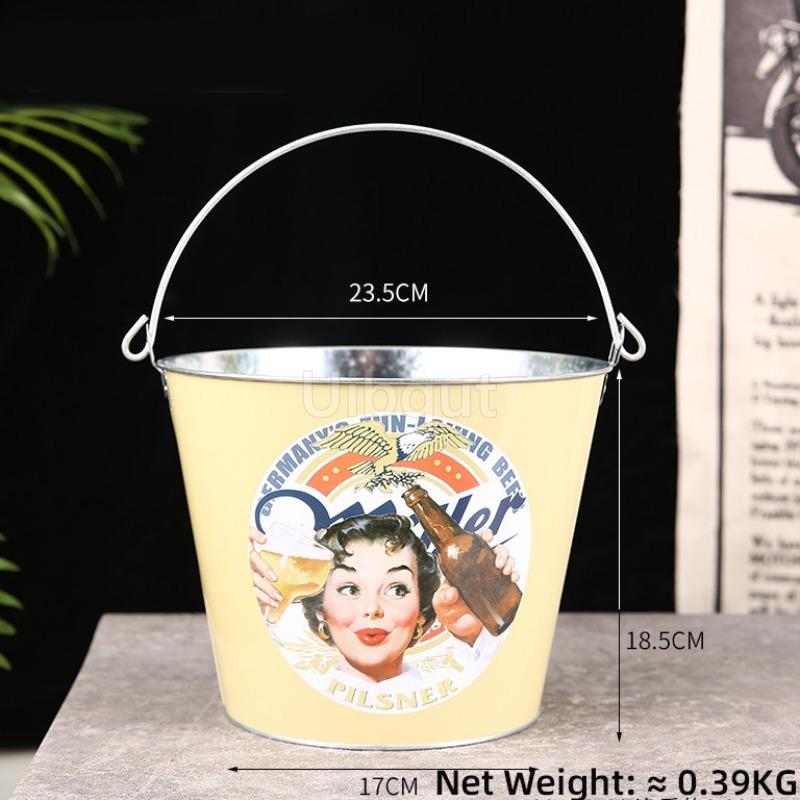 Internet Celebrity Retro Beer Beverage Ice Bucket High Aesthetic Home Handheld Tin Ice Bucket Camping Bar KTV Tonneau En Bois