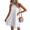 Women Summer Shirt Dress Sleeveless Halter Floral Hollow Out Midi Dress Elegan A Line Sundress Beach Dress