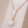 Silver Color Zircon Leaf Design Synthetic Pearl Pendant Necklace for Women Luxury Golden Necklace Wedding Party Jewelry