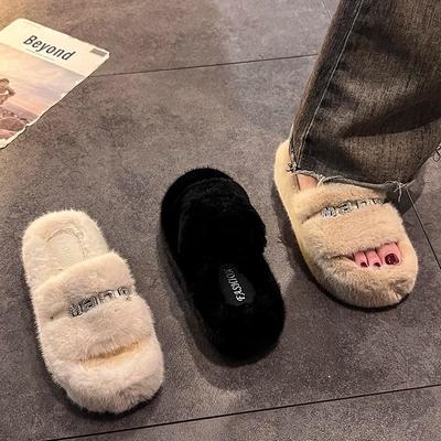 Стильные универсальные пушистые тапочки от интернет-знаменитости, женские, новинка осени и зимы 2025 года, для улицы, на толстой подошве, увеличивающие рост, хлопковые шлепанцы с одним ремешком