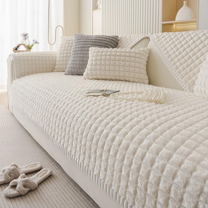 Nordic Simple Sofa Cushion Winter Plush Seat Cushion Straight Row Chinese Retro Thickened Non-Slip Flannel Sofa Cover