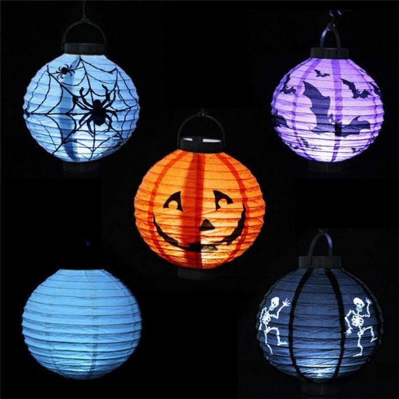 Halloween LED Paper Pumpkin Bat Spider Hanging Lantern Light Holiday Christmas Party Lamp Home Decor CDN