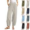 Women's Slanted Pocket Elastic Waist Cropped Pants Casual Cotton And Linen Pants