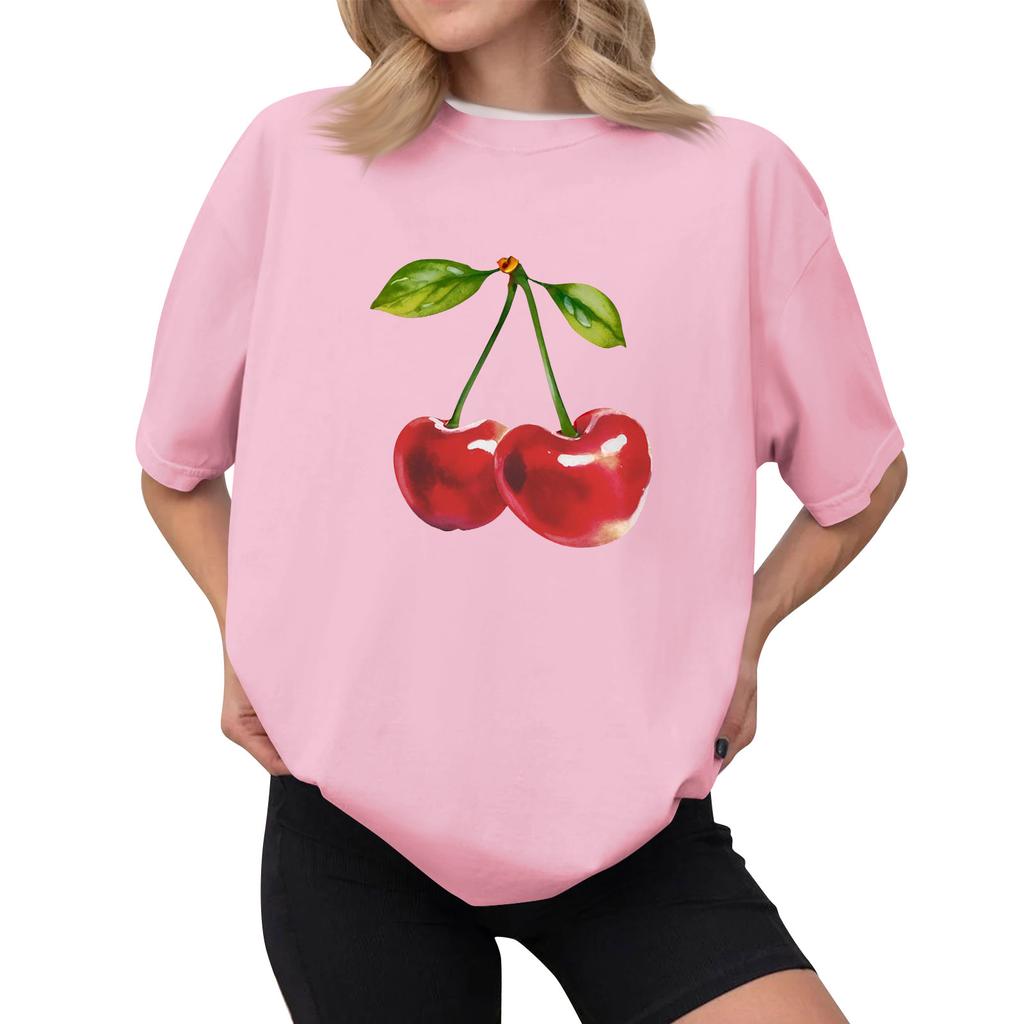 Women's Casual Printed T-Shirt Round Neck Pullover Short Sleeve Top