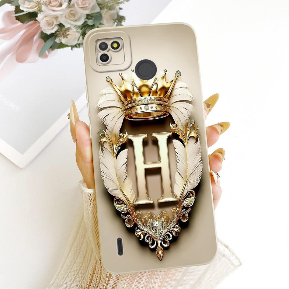 For Tecno Pop 4 LTE / Pop 4 Air Feather Crown Initial Letter Phone Case For Tecno Pop4 Lte 4Air Soft Silicone Covers Bumpers