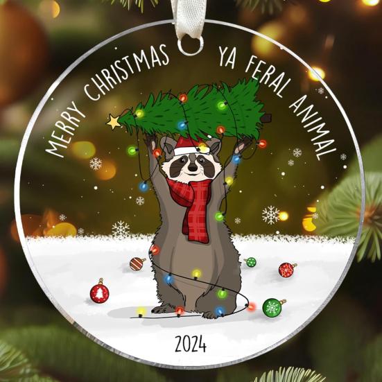 Animal Christmas Ornament 2D Flat Acrylic Ornament Cartoon Santa Hat Animal Hanging Decoration for Christmas Tree Mantel