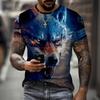 Men's T-shirt Outdoor Breathable Round Neck Top Summer Short Sleeve Wolf Print 3D Pattern Large Loose Men's Clothing