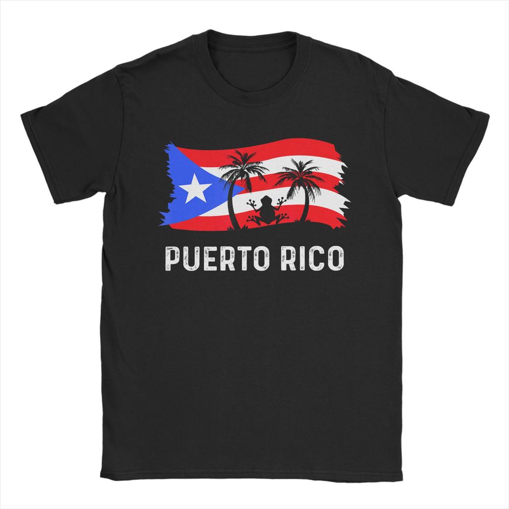 Coqui Frog Puerto Rico Flag Puerto Rican TShirt for Men Round Neck Cotton T Shirt Short Sleeve Tee Shirt Big Size Clothing