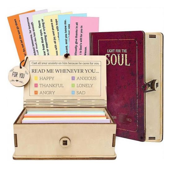 Деревянная шкатулка с библейскими стихами ручной работы с 150 карточками со Священным Писанием, Христианская шкатулка для молитв, Позитивное ежедневное ободрение, Вдохновляющий подарок для женщин и мужчин