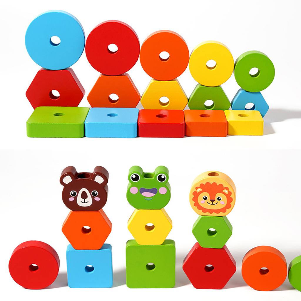 Wooden Animal Shape 3D Column Color Shape Classification Interactive Educational Toy