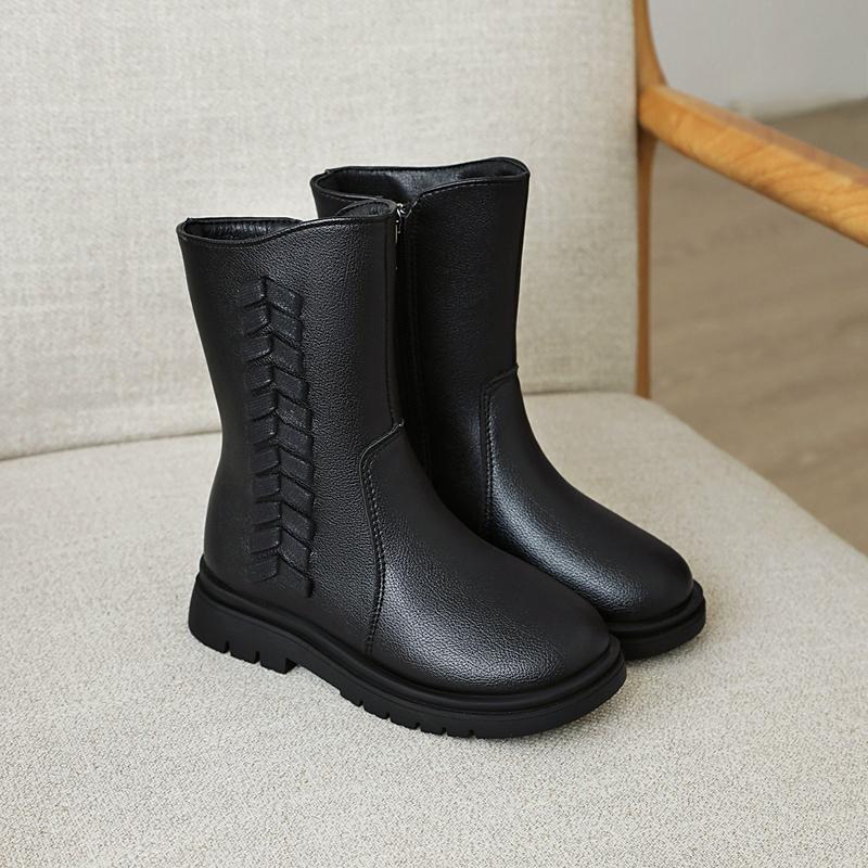 Детские кожаные ботинки для девочек Корейские Новые Зимние Плюс Бархат Универсальные Повседневные Мягкая подошва Милые Принцесса Элегантные Шикарные Ботинки