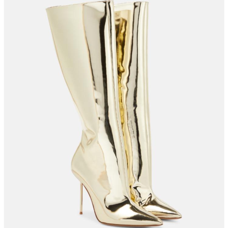 Krazing Pot Microfiber Autumn Winter Shoes Stiletto Super High Heels Big Size 46 European Style Keep Warm Mid-calf Boots