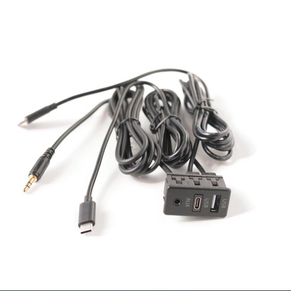 Черная панель с двумя разъемами Type-C для автомобиля, гнездом USB+TYPE-C+AUX