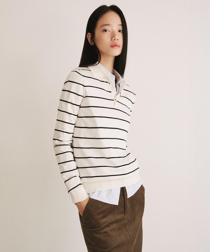 LEFTSEOUL Mono Stripe Collar Knit [Ivory]