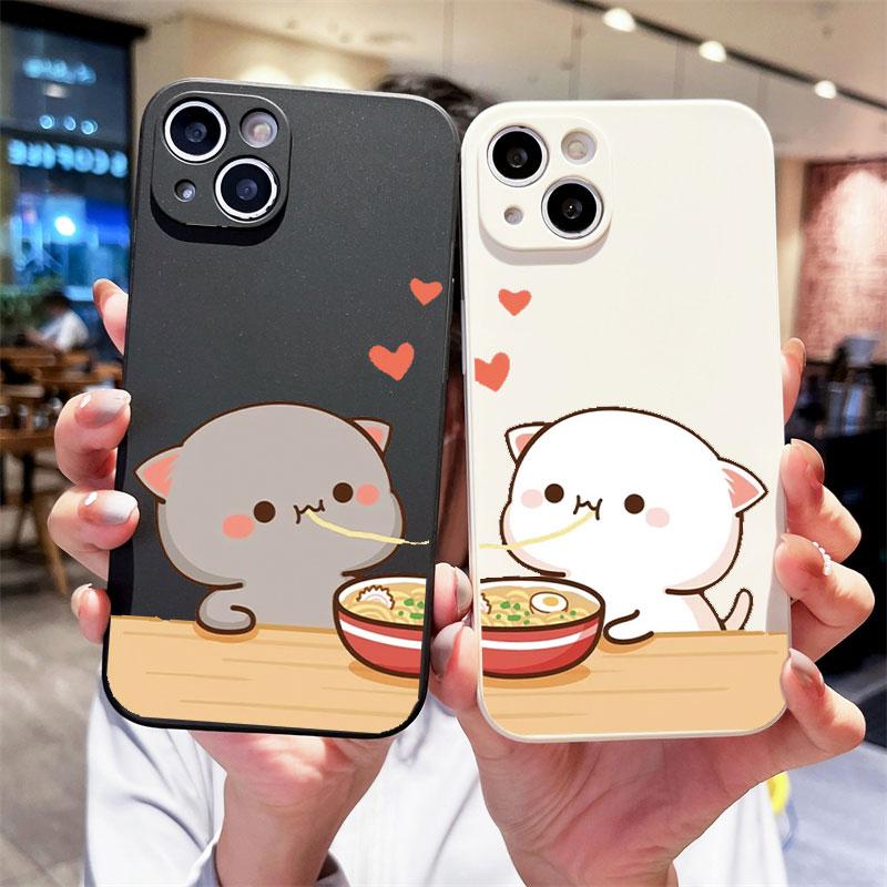 Мультяшная пара животных Коты Чехол для телефона на двоих для IPhone 15 14 13 12 11 Pro Max Mini XS X XR SE2 7 8Plus Чехол для влюбленных Матовый Fundas
