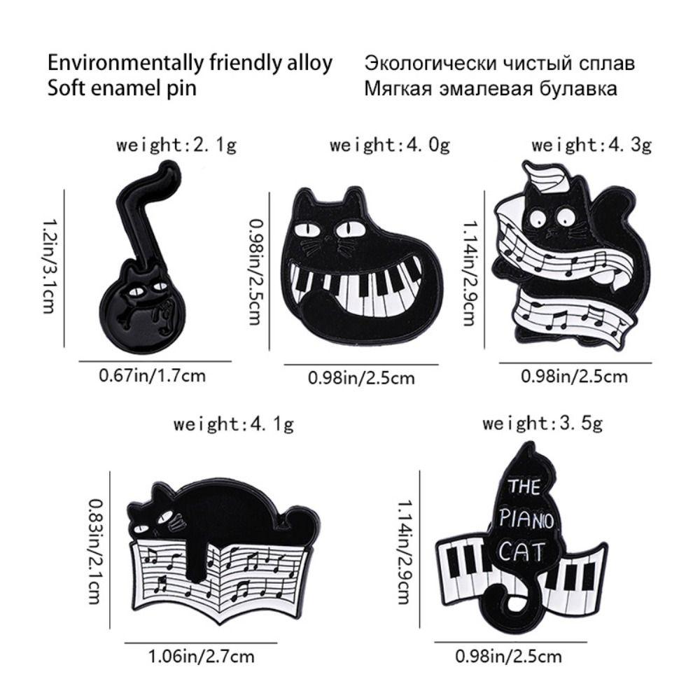 Purring Kitten Black Cat Enamel Pin Cartoon Beating Note Brooch Exquisite Piano Cat Badge  Skirts
