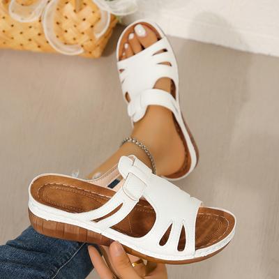 Новая Мода Однотонные Универсальные Шлепанцы Женские Сандалии Толстая Подошва Клиновидная Платформа Летняя Женская Обувь Ремешок с Пряжкой Сандалии на Высоком Каблуке