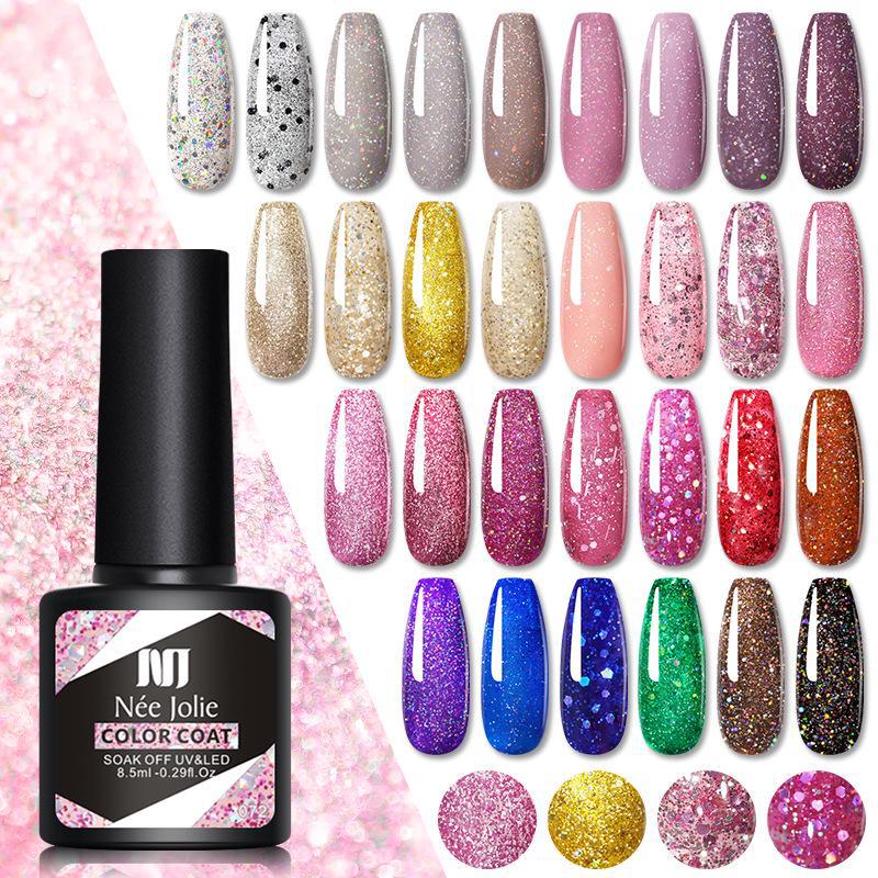Nee Jolie 100-цветный набор блесток и твердых лаков для ногтей с клеем и закрепителем