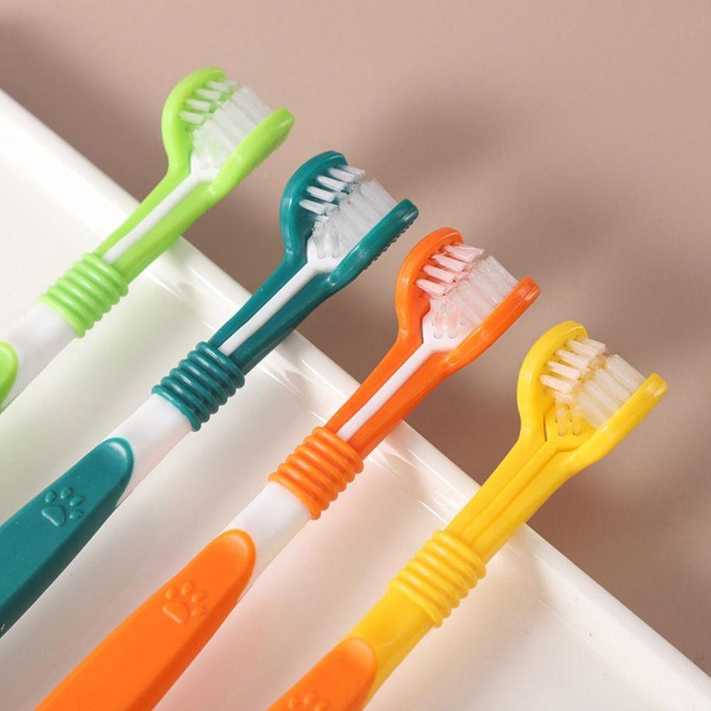 Small Dog Soft Bristle Toothbrush Pet Three-head Toothbrush Nylon Pet Oral Care Cleaning