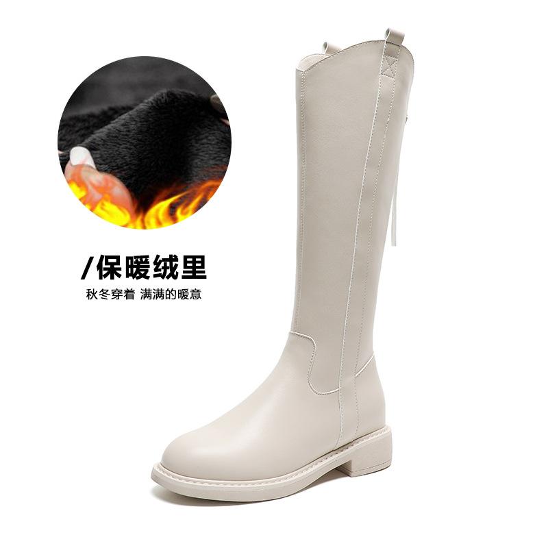 Ботинки на толстой подошве Женские осенне-зимние рыцарские сапоги Застежка-молния сзади, но сапоги до колена