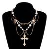 Gothic Cross Necklace Chain Simulation Pearl Beaded Layered Jewelry Gift