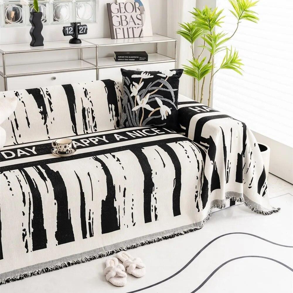 Panda Dog Nature Flowers Print Soft Sofa Towel Blankets Camping Picnic Anti-Cat Towel White Cotton Scratch Protection Sofa Mat