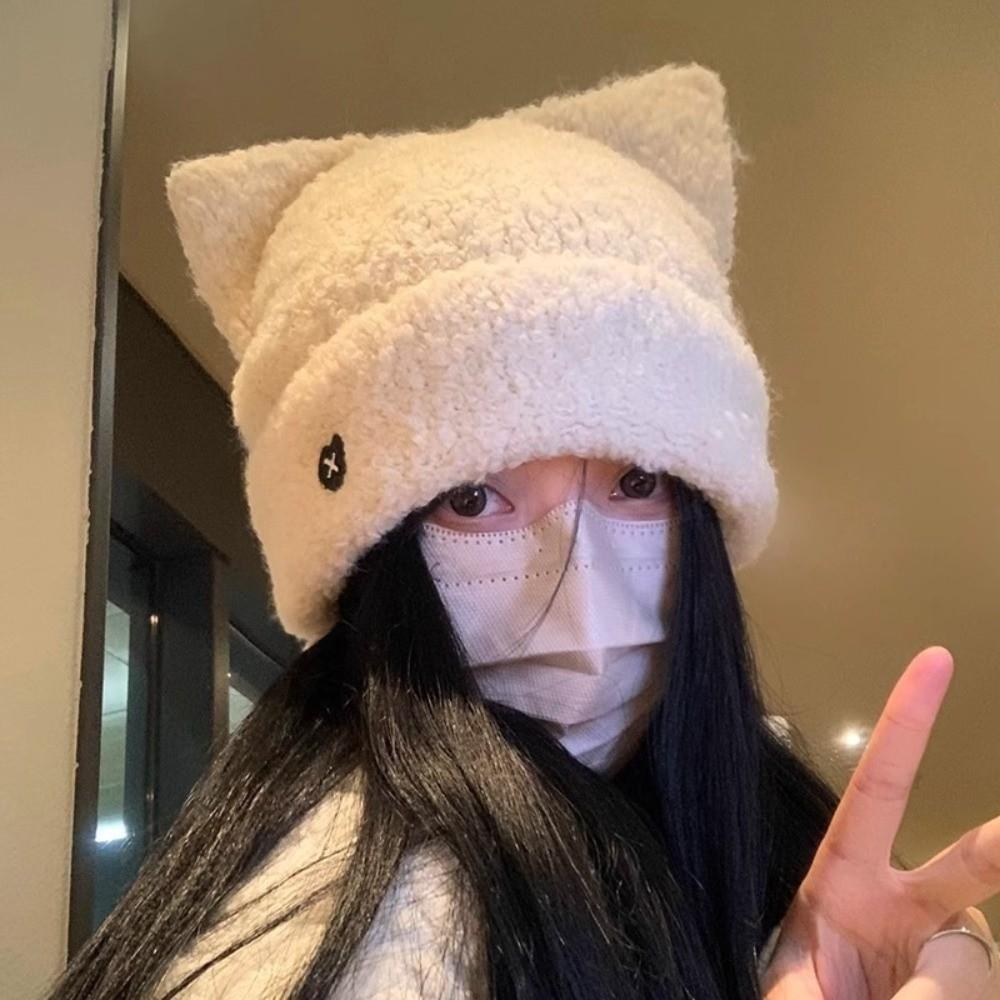 Soft Fluffy Cat Ear Hat Polyester Warm Knit Cap Cute Plush Beanie Hat Winter