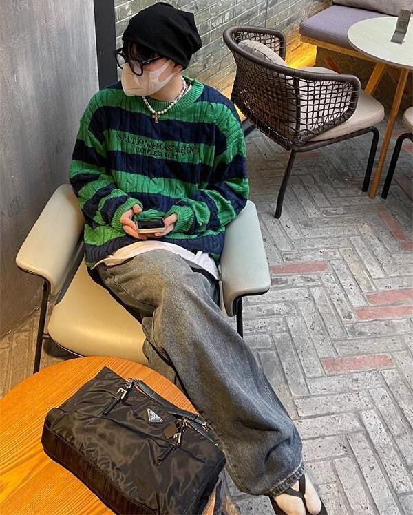 Винтажный полосатый вязаный свитер женский Harajuku Ретро джемпер с вышивкой букв модные свободные повседневные открытые топы Y2K