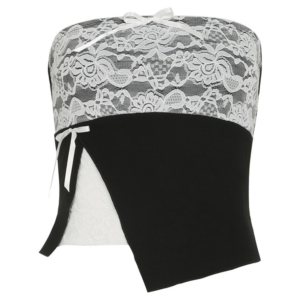 Slim Fit Lace Tube Tops Fake Two Pieces Women Camisole Elegant Sleeveless Crop Top Women