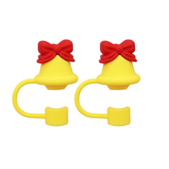 2Pcs Christmas Silicone Straw Cap 10mm Reusable Dust-Proof Straw Topper for Cup Party Decor Santa Claus Snowman