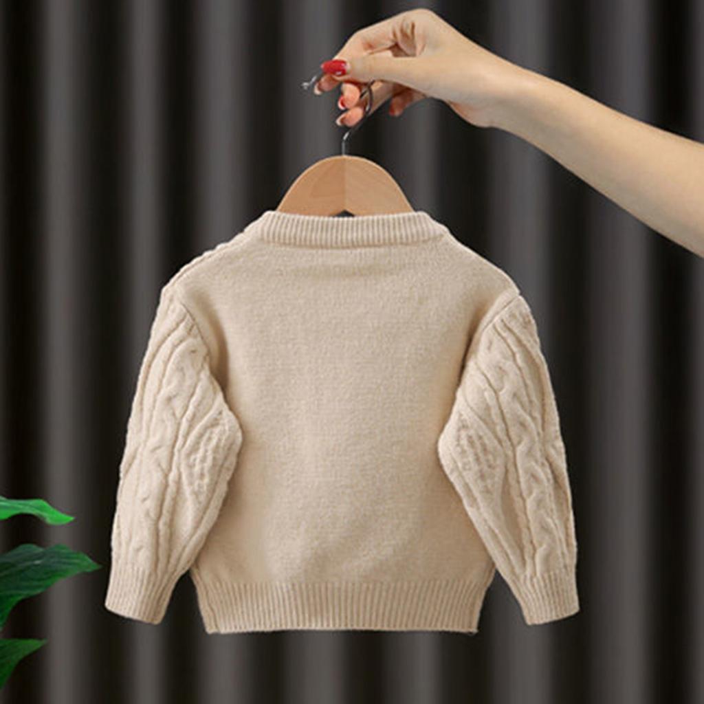 Girls Solid Color Bow Sweater Cardigan Stylish Knitted Sweater Top