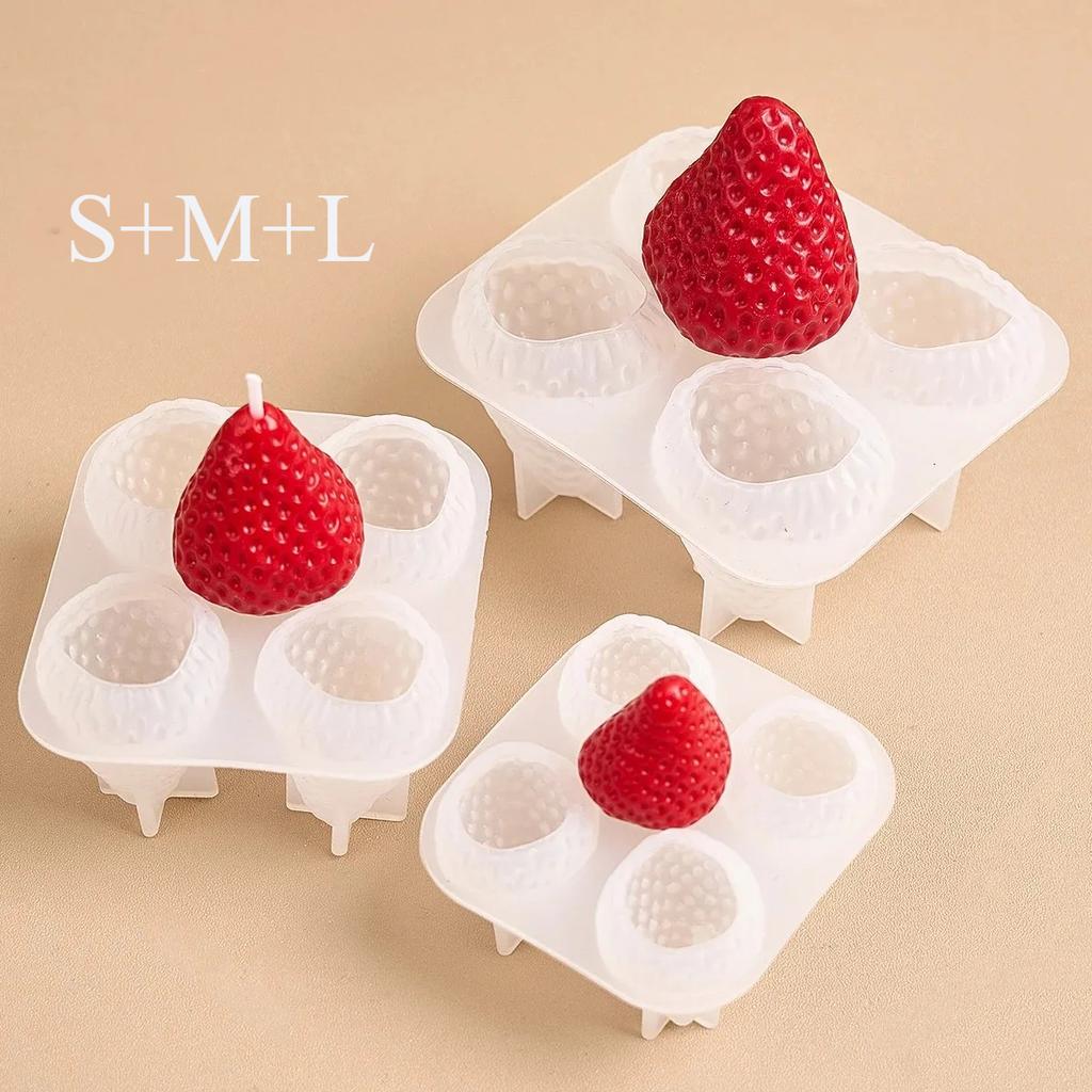 3D Strawberry Aromatherapy Candle Silicone Mold 3pcs Heat-Resistant Home Bedroom DIY Maker Home Bedroom 3D Candle Silicone Mold