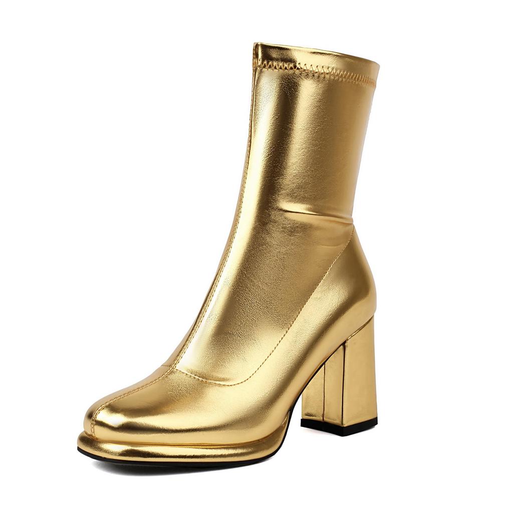 Krazing Pot PU Autumn Winter Shoes Super High Heels Platform Boots Square Toe Keep Warm Zipper Ankle Boots