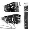 European & American Hip-Hop Punk Style Leather Eyelet Belt with Chain Decoration